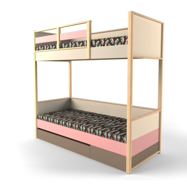 Робин Wood кровать 2х-ярусная с фальшпанелью  розовая